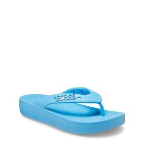 Crocs blue, platform thong sandals.